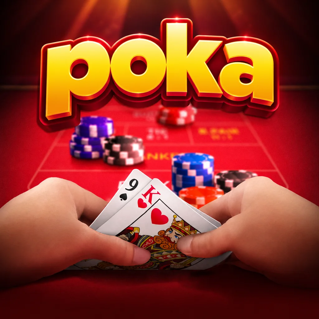 Kartu dan tumpukan cip di meja Baccarat Deluxe dengan logo poka